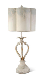 Load image into Gallery viewer, 32.5" Grey &amp; Cream Metal Lamp with Scalloped Metal Shade
