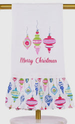 Load image into Gallery viewer, Whimsical Merry Christmas Ruffle Hand Towel White/Multi 20x28
