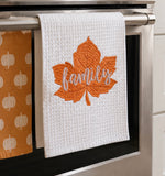 Load image into Gallery viewer, Orange Family Fall Leaf Waffle Hand Towel
