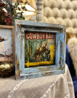 Load image into Gallery viewer, Rustic Rodeo Bar Cowboy Distressed Turquoise Frame Picture 10”
