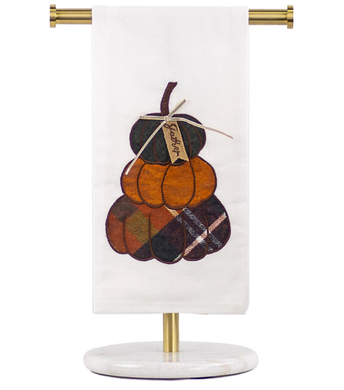 Fall Plaid Pumpkins Gather White Hand Towel