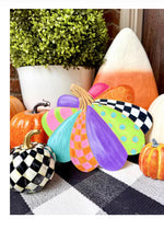 Load image into Gallery viewer, New! Fall Whimsical Small Patterned Metal Pumpkin Yard Stake
