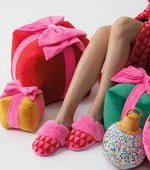 Load image into Gallery viewer, Pink and Red Soft Christmas Tree Slippers
