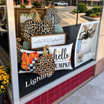 Load image into Gallery viewer, Small Tall Leopard Metal Stake Pumpkin Fall

