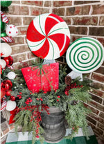 Load image into Gallery viewer, Set of 2 Red White Lollipop Green Lollipop Metal Easel/Stake
