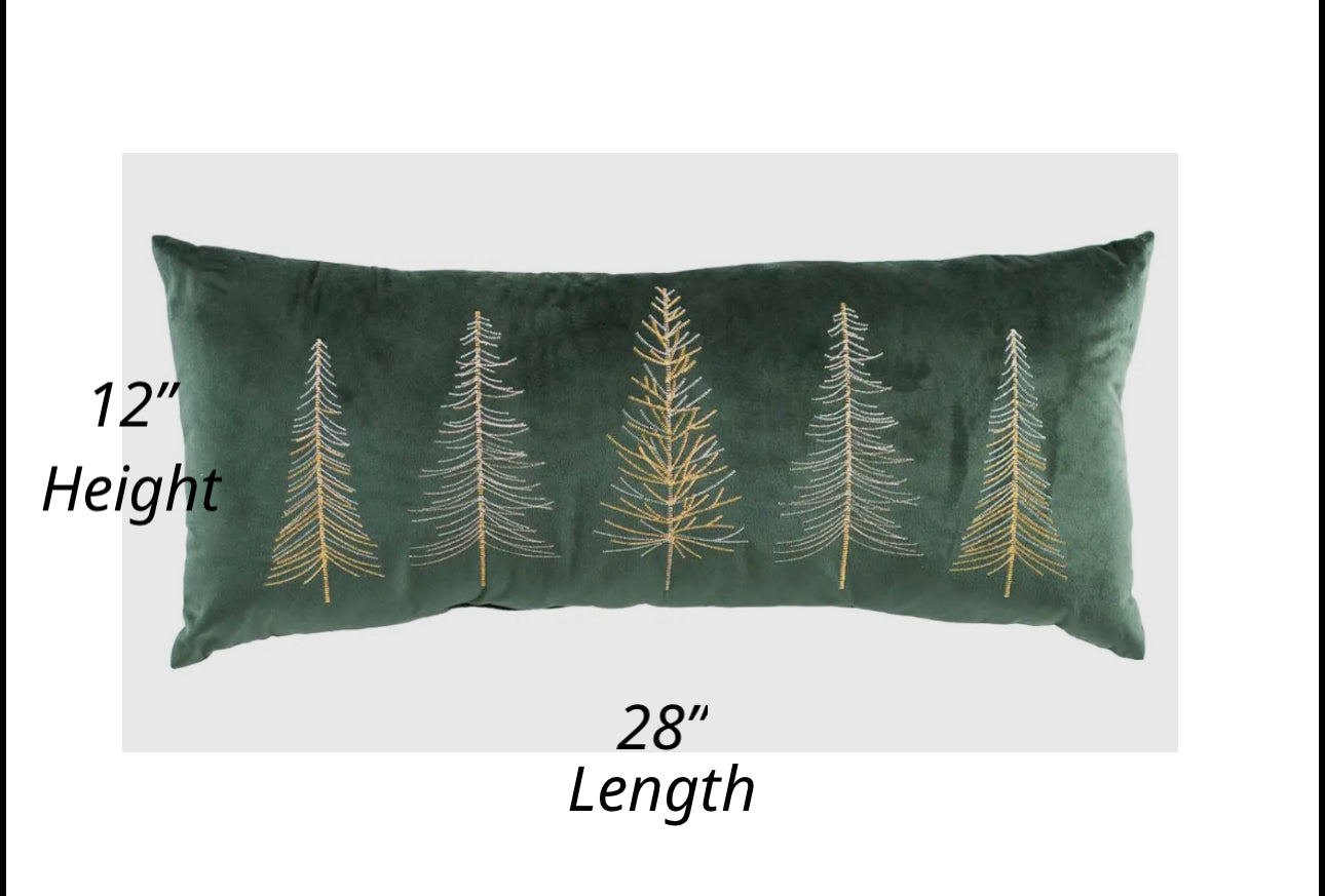 Emerald Green Velvet Pillow with Trees in Silver Gold