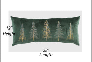 Emerald Green Velvet Pillow with Trees in Silver Gold