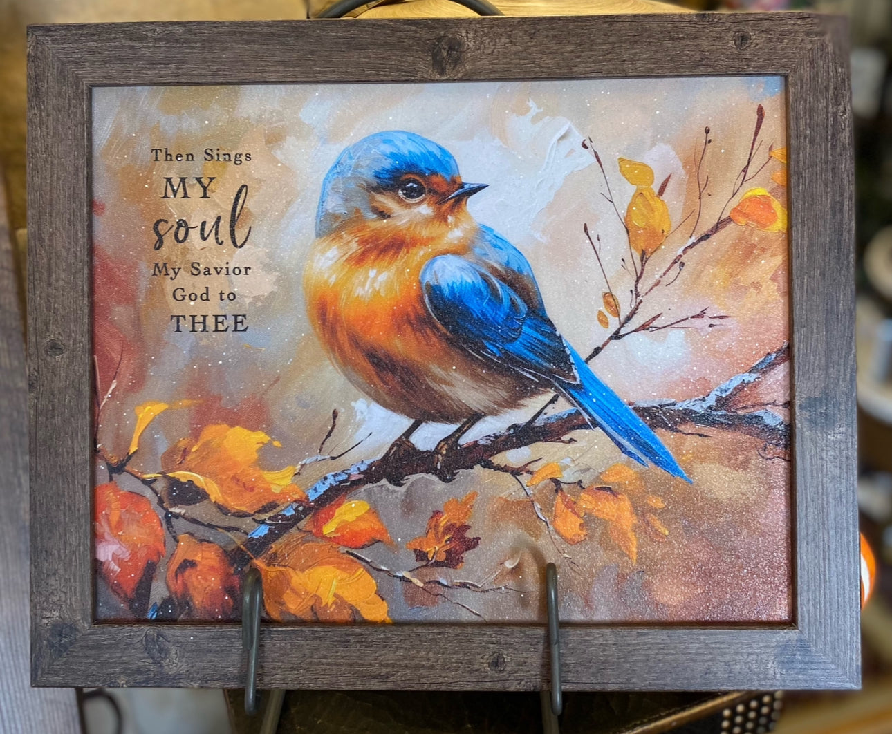 Fall Bird Then Sings My Soul Wood Frame Picture with Shimmering finish
