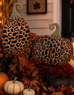 Load image into Gallery viewer, Set of 2 Medium Leopard Metal Stake Pumpkins Fall Pumpkins
