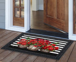 Load image into Gallery viewer, Red Geraniums with Black White Stripe Door Mat Outdoor
