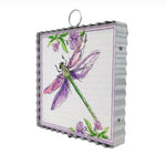 Load image into Gallery viewer, Purple Dragonfly Galvanized Framed Mini Print with Floral Accents
