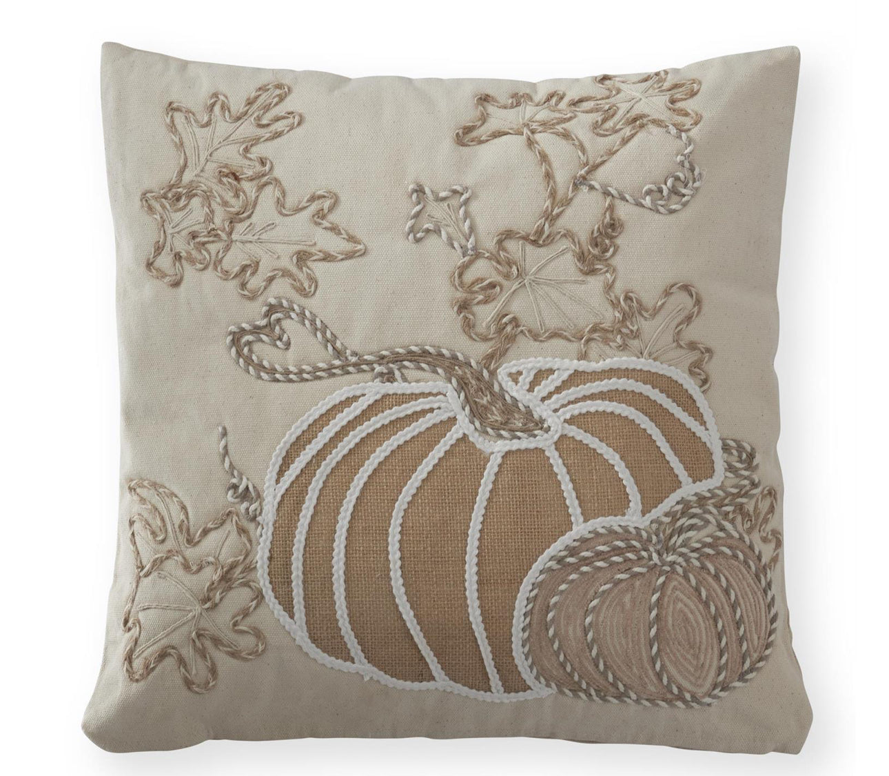 Fall Autumn Light Taupe, White and Gray Pumpkin Embroidered Pillow
