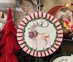Load image into Gallery viewer, Reindeer in Red and White with Scalloped Edge Metal Mini Print

