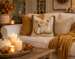 Load image into Gallery viewer, Gold Sequin Accents Embroidered Fall Pumpkin Pillow with Form and Brush Fringe Ends
