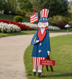 Load image into Gallery viewer, Patriotic Uncle Sam Red White &amp; Blue MDF Body and Metal Stakes
