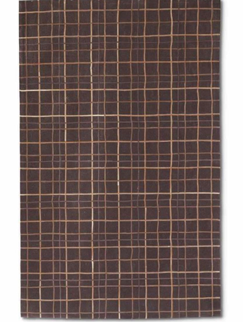 Brown Hide & Leather Grid Wool Area Rug (8x10)