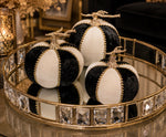Load image into Gallery viewer, Set of 2 Black and White Striped Pumpkins with Sparkling Glam Detail

