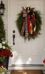 Load image into Gallery viewer, Bead Grass Wreath with Leopard, Harlequin, Gold Ribbons
