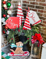 Load image into Gallery viewer, Sledding Golden Doodle on Red Sleigh Metal Outdoor Stake
