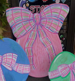 Load image into Gallery viewer, Large Pink Bow Easter Egg Outdoor Stake with Easel 38”h
