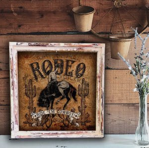 Rustic Boho Rodeo Ride ‘Em Cowboy Distressed Frame