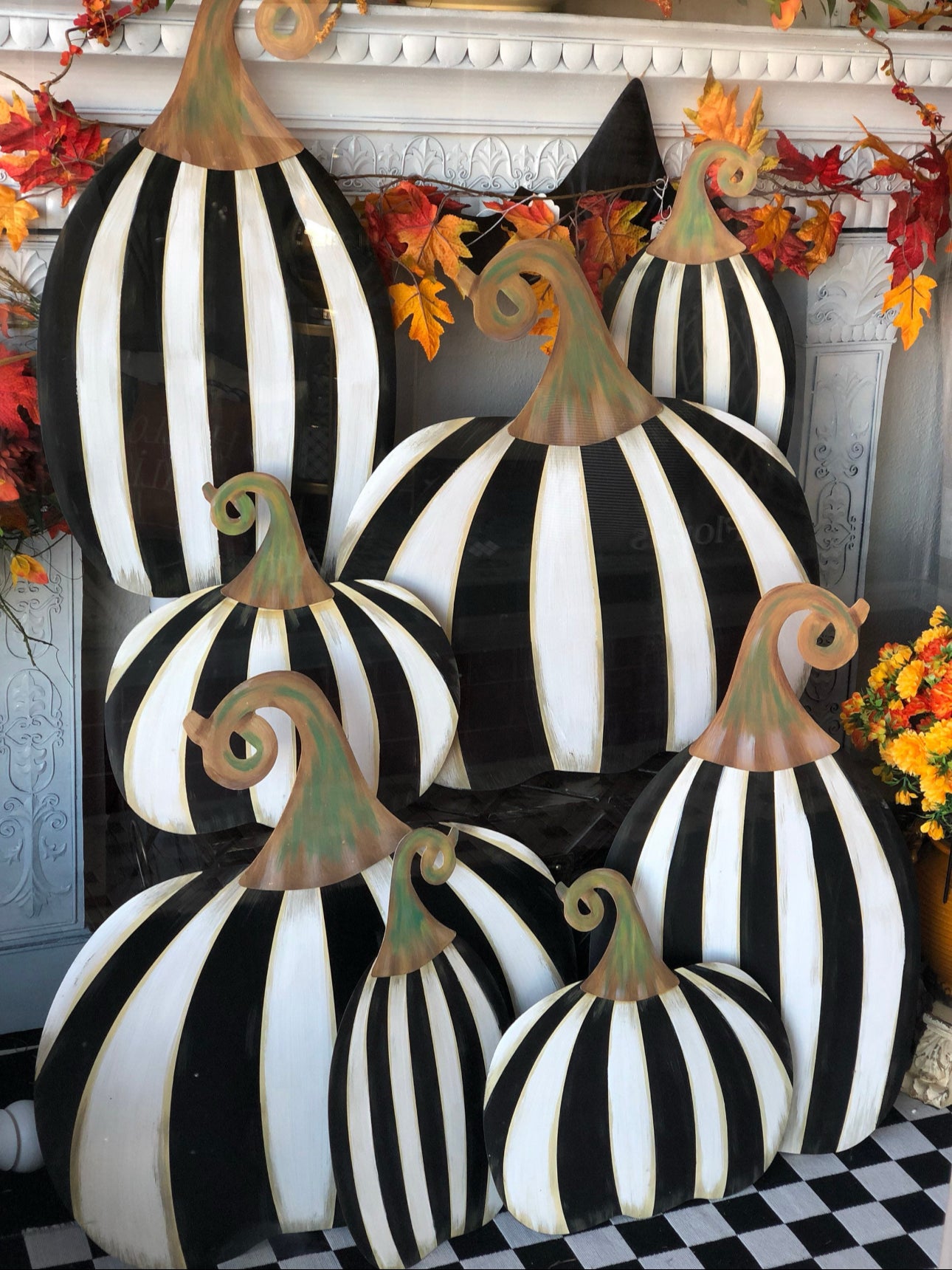 Small Short Black & White Striped Pumpkin Yard Sign