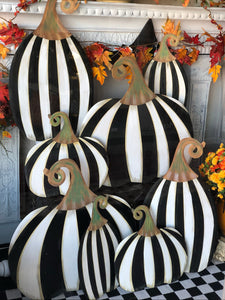 Small Short Black & White Striped Pumpkin Yard Sign