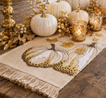 Load image into Gallery viewer, Fall Embroidered Gold Sequin and Tan Pumpkin Table Runner

