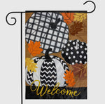 Load image into Gallery viewer, Fall Halloween Pumpkin Chevron, Polka Dot, Check Embroidered Flag with Leaf Patches Outdoor
