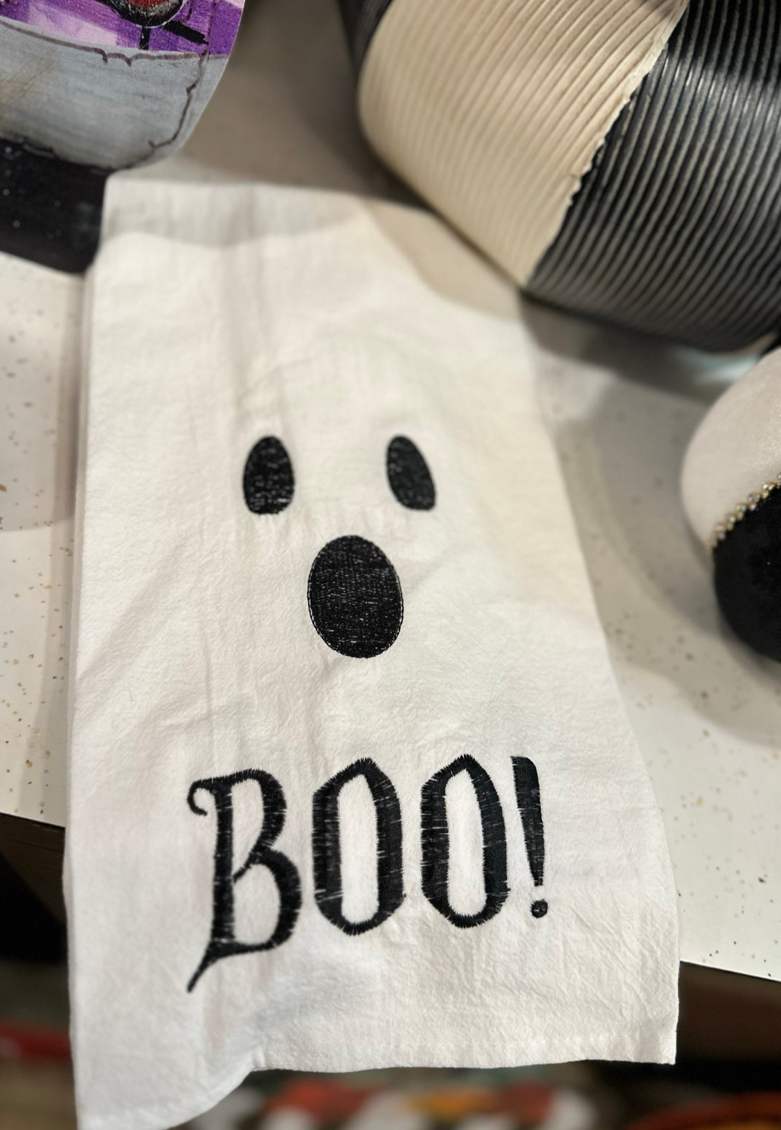 BOO Ghost Halloween Towel Black & White