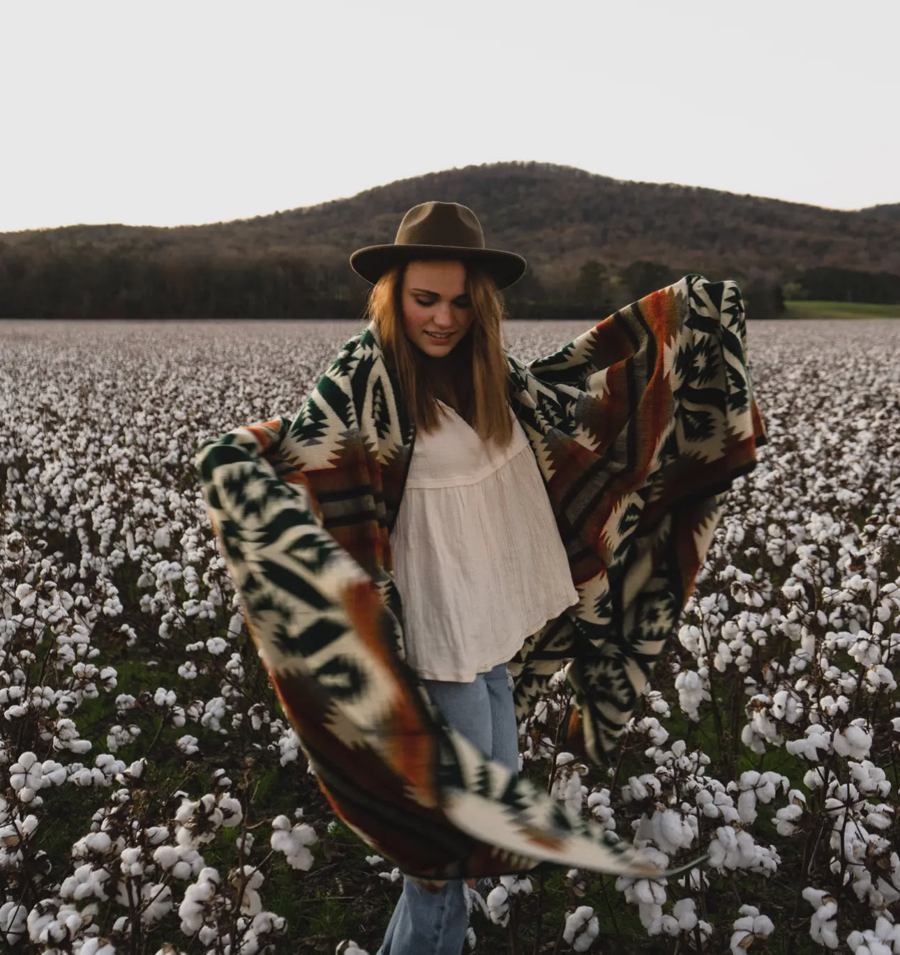 Aztec Quichua Forest Green, Terra Cotta, Charcoal Gray,Natural, and Black Reversible Blanket