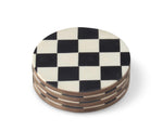 Load image into Gallery viewer, Checkered Coasters Enamel and Wood Black and White Set of 4
