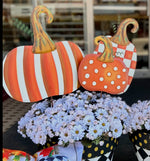Load image into Gallery viewer, Orange &amp; White Stripe Metal Pumpkin Yard Stake
