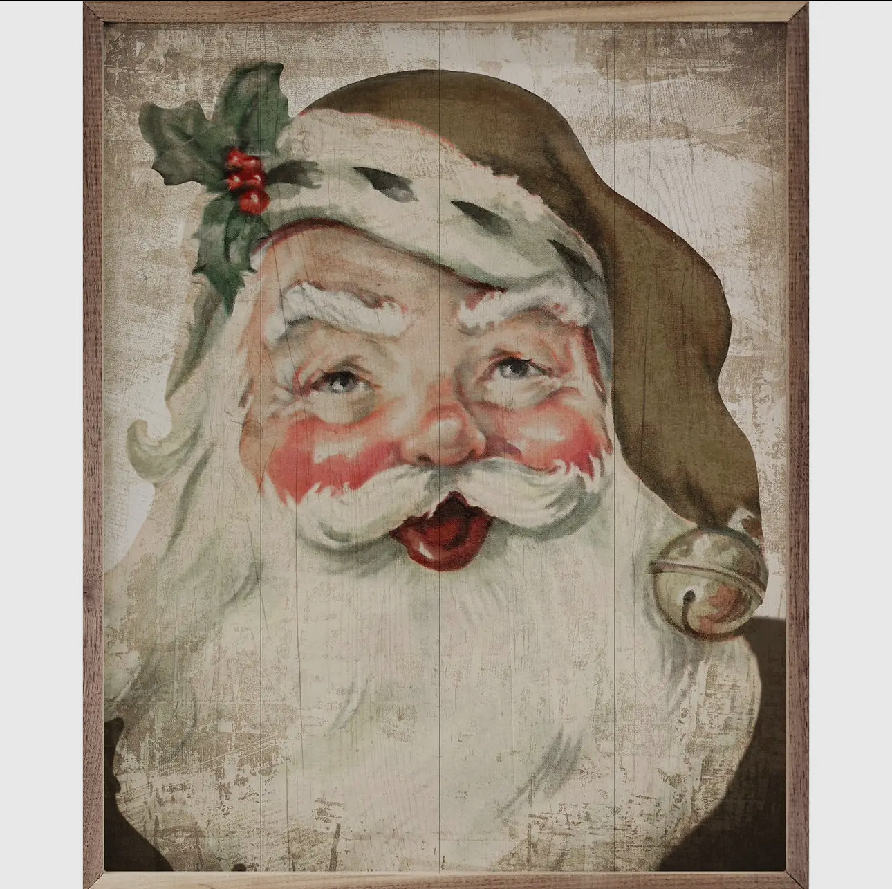 Classic Santa Wooden Art Neutral with Wood Frame Christmas Art