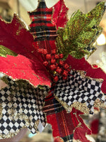 Load image into Gallery viewer, Mark Roberts Red Glam Plaid, Check Poinsettia Pack of 3
