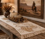 Load image into Gallery viewer, Light Taupe, White and Gray Pumpkin Table Runner with Brush Fringe
