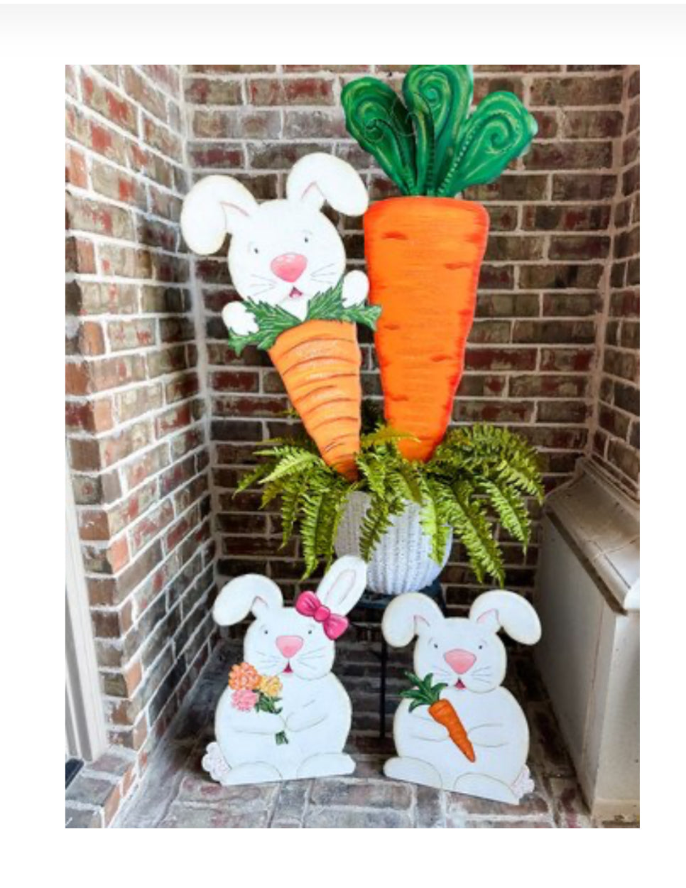 White Bunny Metal Yard Carrot Indoor or Outdoor Stake