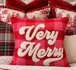 Load image into Gallery viewer, Pink and Red Plaid Very Merry Pillow Christmas
