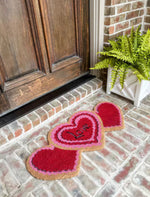 Load image into Gallery viewer, Valentines Three Hearts Red and Pink Coir Door Rug
