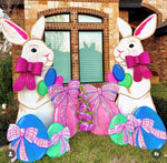 Load image into Gallery viewer, Large Pink Bow Easter Egg Outdoor Stake with Easel 38”h
