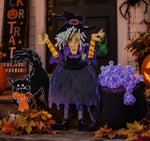 Load image into Gallery viewer, Small Tillie the Witch In Black, Purple, Orange, and Yellow with her Frog Roundtop Collection
