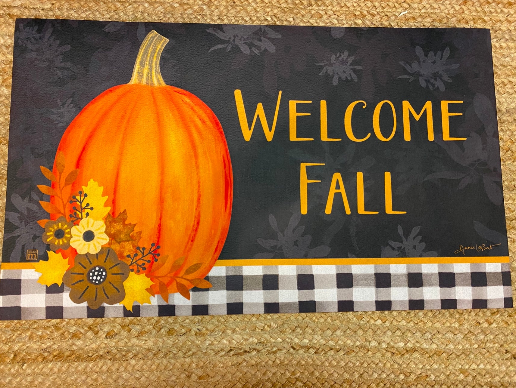 Pumpkin Door Mat Welcome Fall Outdoor Black Check