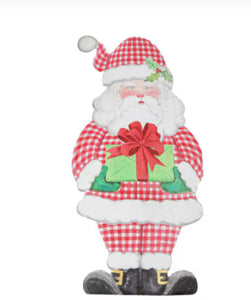 Large Santa Claus Red White Checkered Pattern with attached easel Outdoor Metal