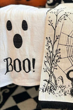 Load image into Gallery viewer, BOO Ghost Halloween Towel Black &amp; White
