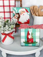 Load image into Gallery viewer, Santa with Rudolph and Turquoise Background Mini Print
