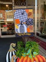 Load image into Gallery viewer, Fall Halloween Pumpkin Chevron, Polka Dot, Check Embroidered Flag with Leaf Patches Outdoor
