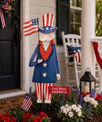 Load image into Gallery viewer, Patriotic Uncle Sam Red White &amp; Blue MDF Body and Metal Stakes
