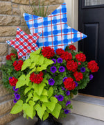 Load image into Gallery viewer, Americana: Large Plaid Blue Star and Small Plaid Red Star Metal Stakes
