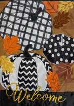 Load image into Gallery viewer, Fall Halloween Pumpkin Chevron, Polka Dot, Check Embroidered Flag with Leaf Patches Outdoor

