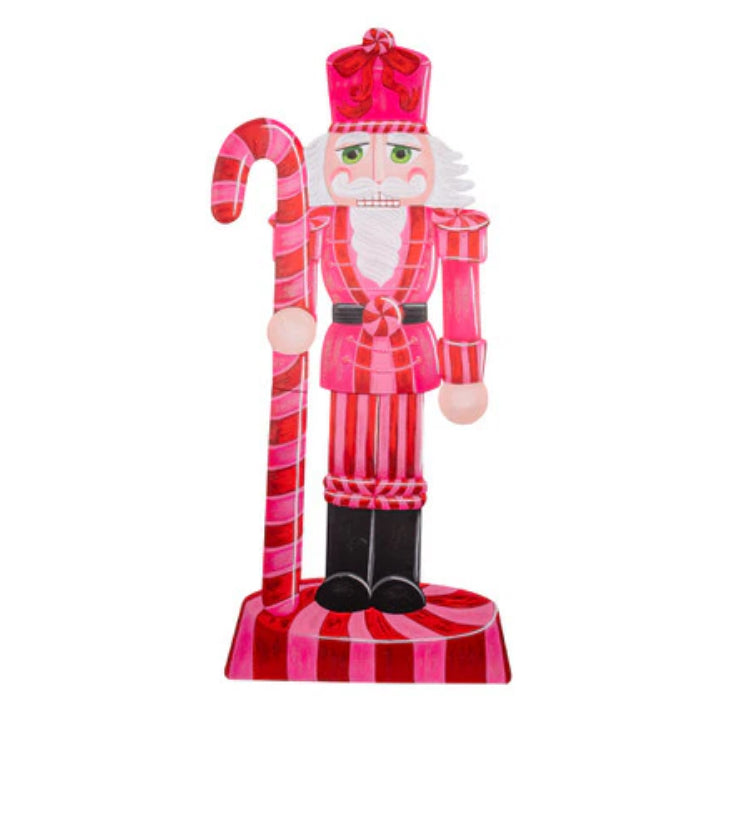 Large Hot Pink and Red Nutcracker Metal Outdoor or Indoor Stake